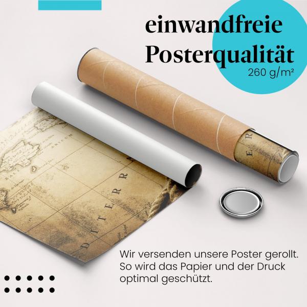 "Weltkarte & Kompass": Gerolltes Poster - Abenteuerlust.
