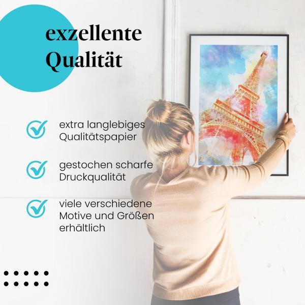 Gerahmtes Wandbild "Eiffelturm, Paris". Hochwertiger Druck, verschiedene Größen erhältlich.