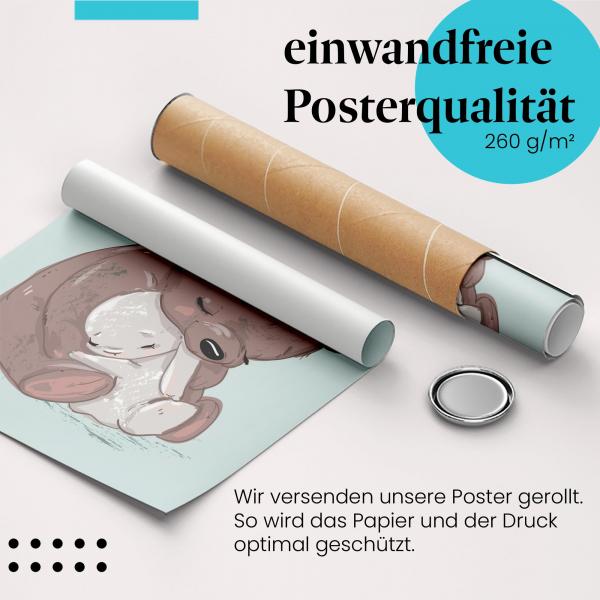 Gerolltes Poster "Bär & Hase". Tierliebe & Zuneigung, sicher verpackt.
