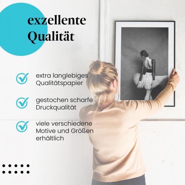 Gerahmtes Bild "Ballerina". Schwarz-Weiß, klassische Pose, Tutu, anmutig.