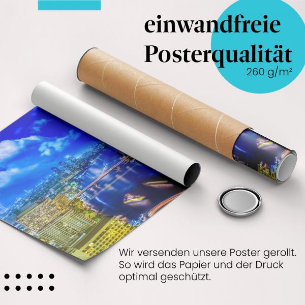 Gerolltes Poster "Bangkok bei Nacht" - Thailändische Metropole, sicher verpackt.