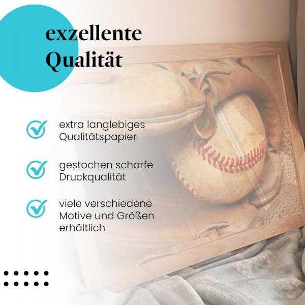 Gerahmtes Wandbild "Baseballhandschuh". Hochwertiger Druck, langlebiges Papier. Verschiedene Größen.