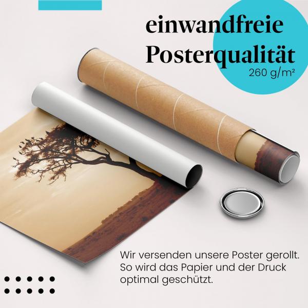Gerolltes Poster "Savannenbaum". Afrikanische Landschaft, sicher verpackt.