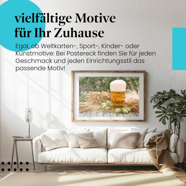 Leinwandbild "Bier": Glas, Hopfen, Gerste - perfekt für Bierliebhaber!