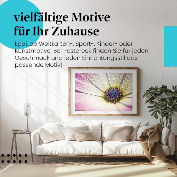 Leinwandbild "Blume": Makroaufnahme, rosa, Wassertropfen - Details & Farben.