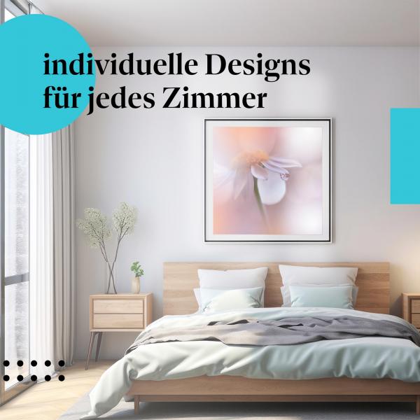 Schlafzimmer Deko: Romantisches Schlafzimmer mit "Blume" Leinwandbild. Zarte Wanddeko für Romantiker.