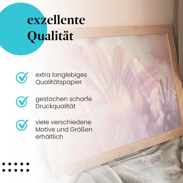"Blütenmeer": Gerahmtes Wandbild mit zarten pinken Blüten. Hochwertiger Druck, versch. Größen.