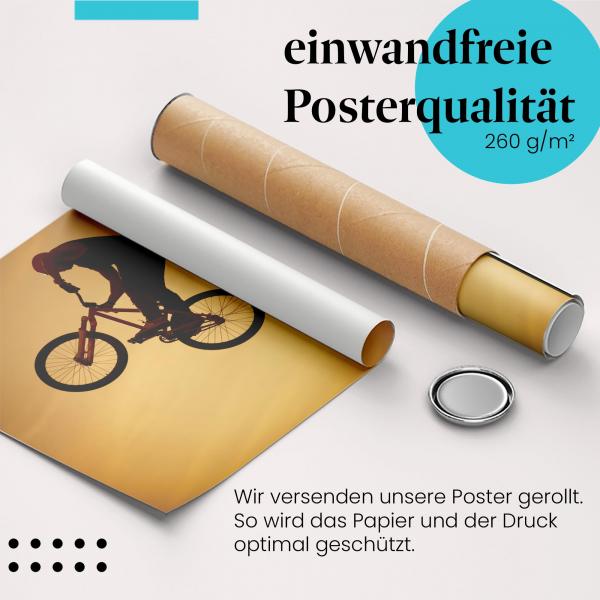 Gerolltes Poster "BMX Action", Silhouetten, Abendlicht.