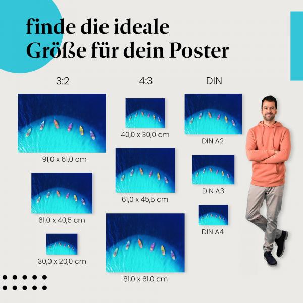 Boote, Poster: Türkis, Meer, Luftaufnahme.