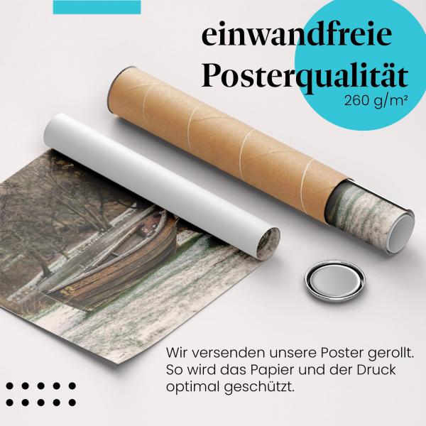 Gerolltes Poster "Boote am See", Winterruhe.