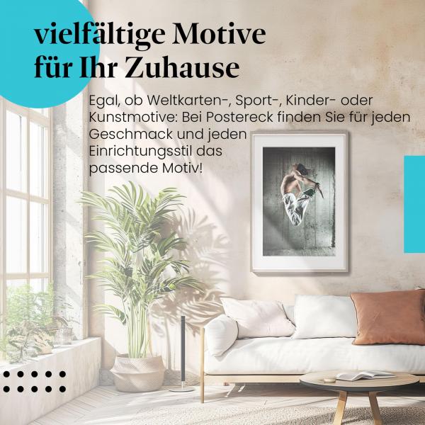Stylisches Leinwandbild: Breakdance-Tänzer in der Luft - Dynamische Bewegung. Dynamik und Power für die Wand!