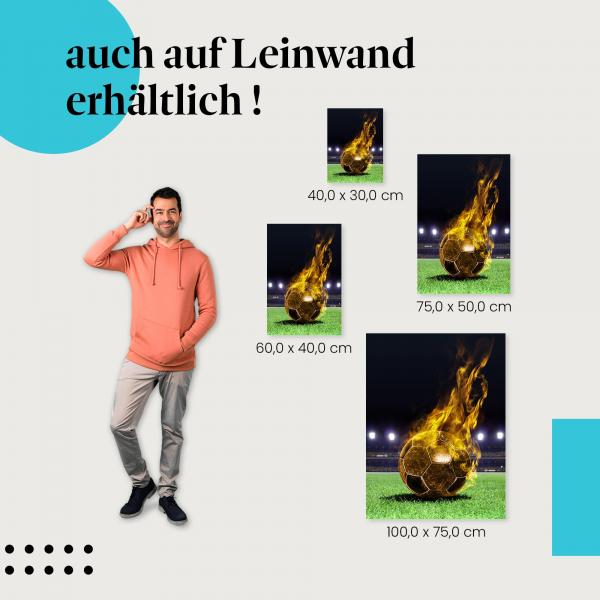 "Brennender Fußball im Stadion" Leinwandbild. Finde die ideale Größe für dein Zuhause & setze Akzente mit Kunst!