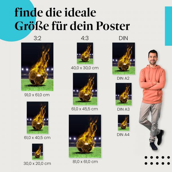 Brennender Fußball im Stadion Poster: Action & Fußball!