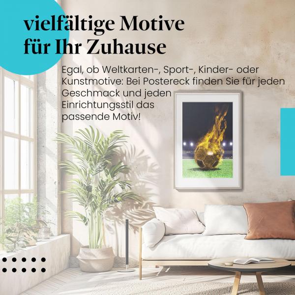 Stylisches Leinwandbild: Heiße Action: Brennender Fußball im Stadion.
