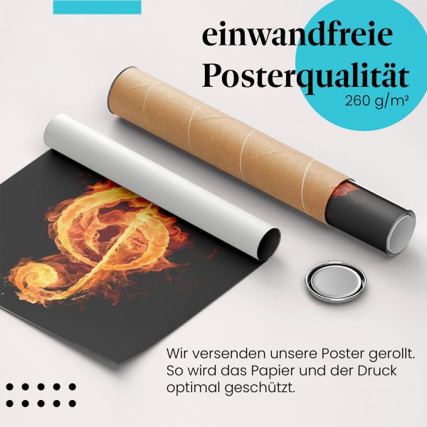 "Brennender Violinschlüssel": Gerolltes Poster - Musik in Flammen.