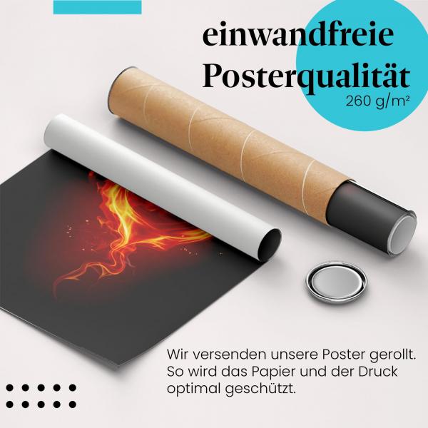 Gerolltes Poster "Brennendes Herz". Leidenschaft, Flammen.