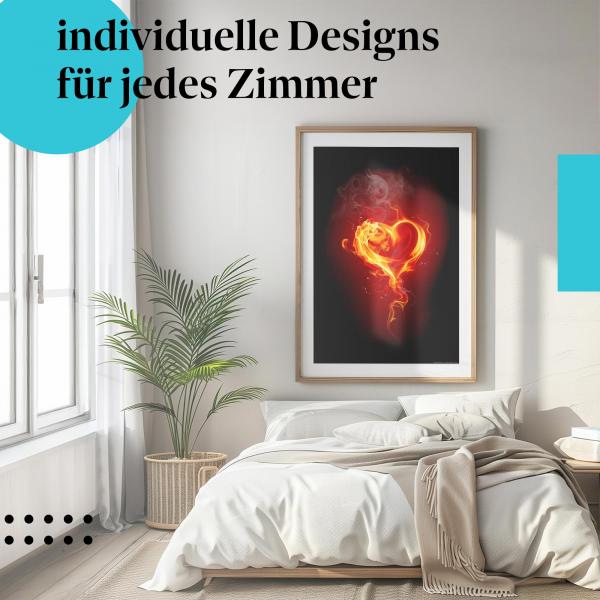 Schlafzimmer Deko: "Leidenschaft" Poster. Wanddeko im minimalistischen Schlafzimmer.
