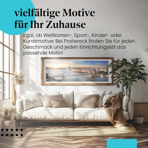 "Budapest": Poster - Kettenbrücke, Sonnenuntergang - Panoramablick.