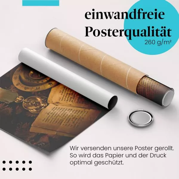 Geheimnisvolles Stillleben: Bücher & Kompass | Postereck 0100 Geheimnisvolles Stillleben: Bücher & Kompass | Postereck 0100