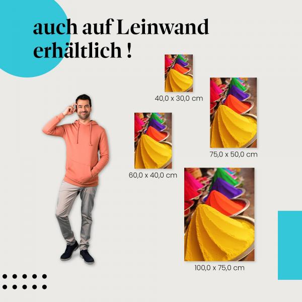 "Bunte Farbpulver auf einem Markt" Leinwandbild. Finde die ideale Größe für dein Zuhause & setze Akzente mit Kunst!