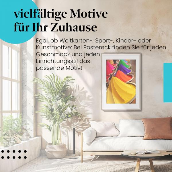 Stylisches Leinwandbild: Farbenpracht pur - Bunte Farbpulver auf einem Markt.