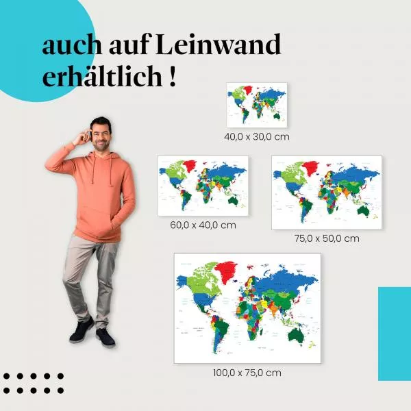 Bunte Weltkarte: Länder & Kontinente | Postereck 0666 Bunte Weltkarte: Länder & Kontinente | Postereck 0666