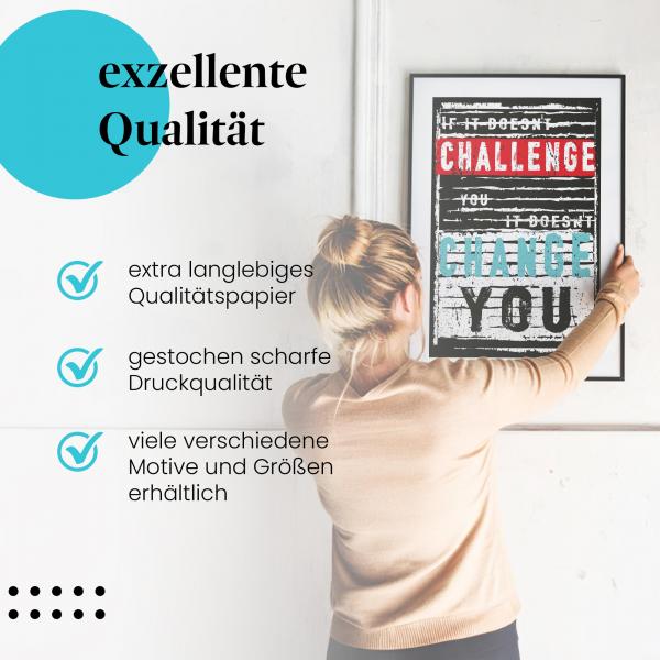 Gerahmtes Bild "Herausforderungen meistern" - Motivierender Spruch, Typografie.