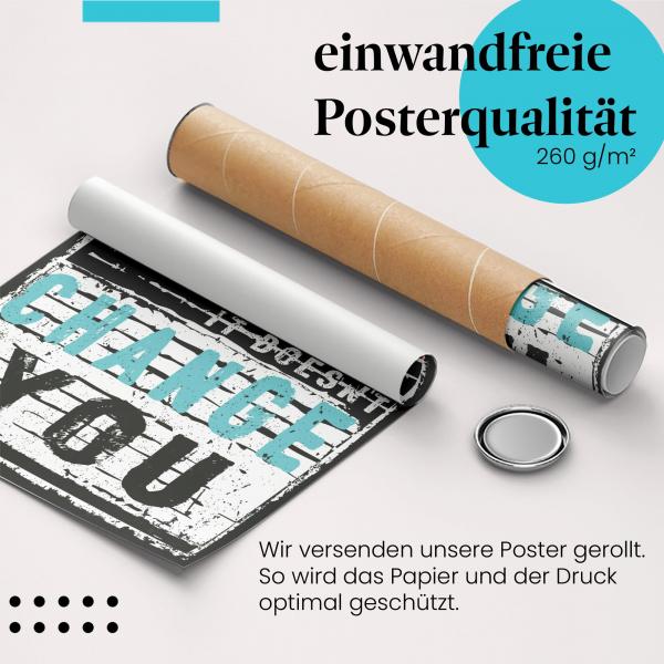 Gerolltes Poster "Herausforderungen meistern" - Inspiration & Wachstum, sicher verpackt.