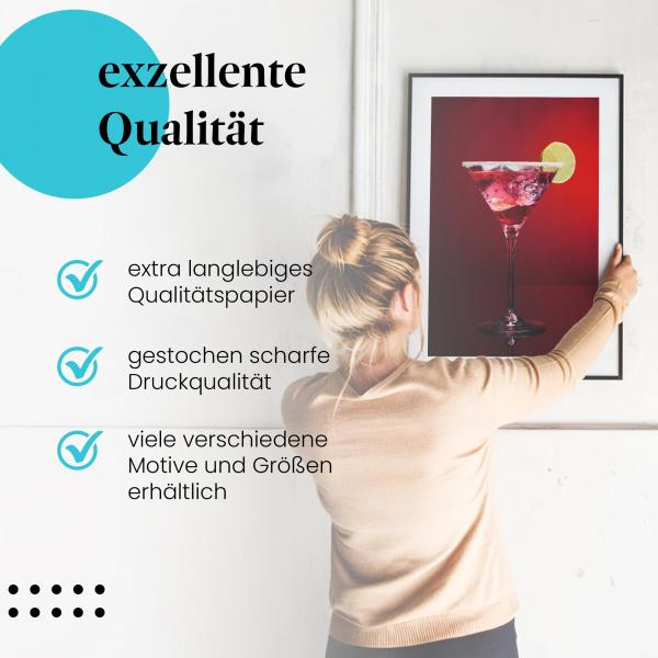"Roter Cocktail": Gerahmtes Wandbild - Limette.