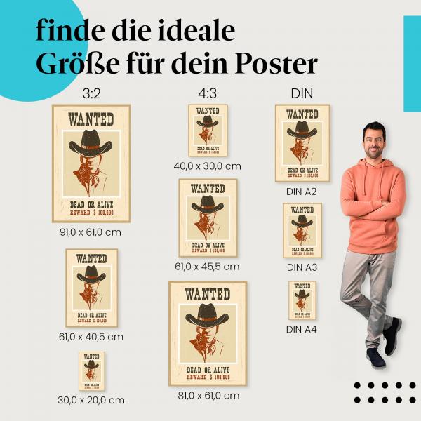 Wild West Feeling: Western-Poster "Gesucht: Cowboy" mit Silhouette & Belohnung