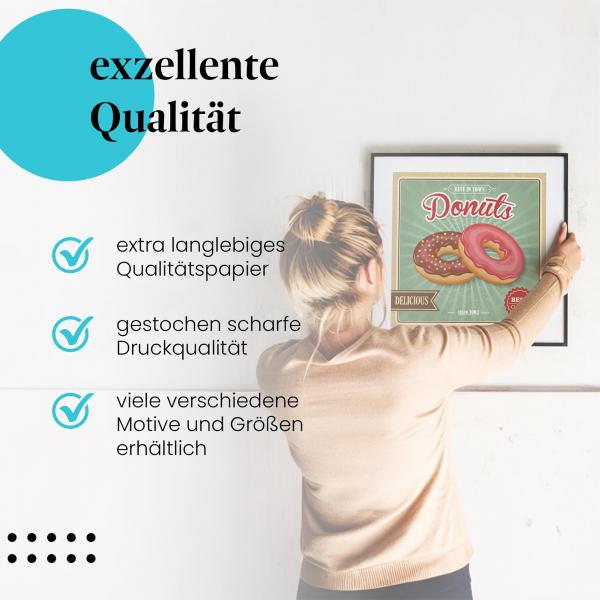 Gerahmtes Bild "Donuts" - Retro-Werbung, lecker & verspielt.