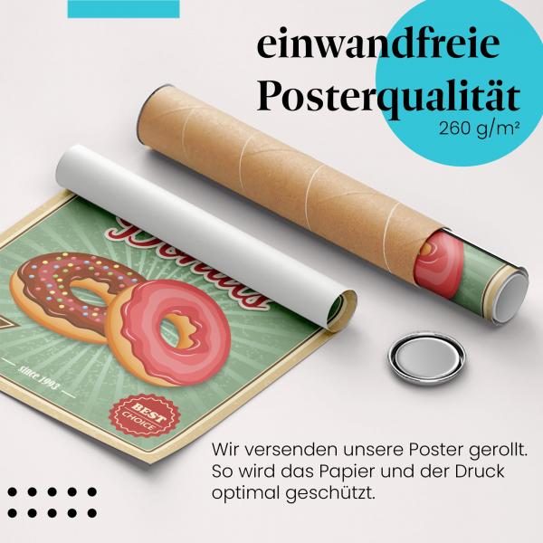 Gerolltes Poster "Donuts". Süße Versuchung, sicher verpackt.