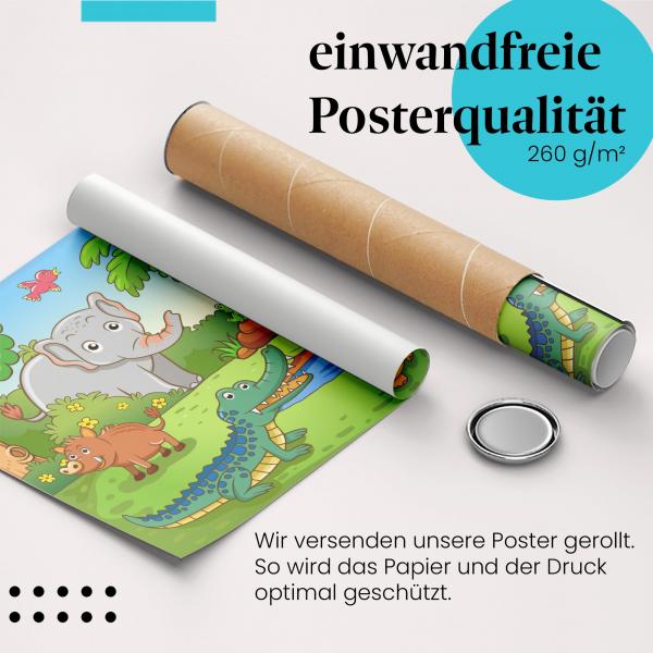 Gerolltes Poster "Dschungelabenteuer". Tierwelt & Abenteuer, sicher verpackt.