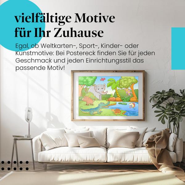 Leinwandbild "Dschungeltiere": Exotische Abenteuerwelt für ein spannendes Kinderzimmer.