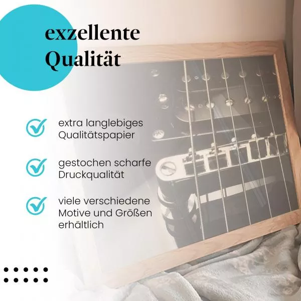 E-Gitarren-Brücke: Saiten in Schwarzweiß | Postereck 0083 E-Gitarren-Brücke: Saiten in Schwarzweiß | Postereck 0083