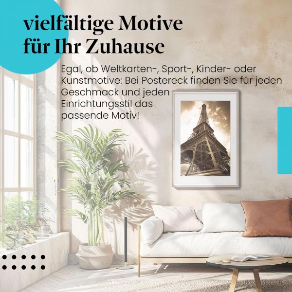 Stylisches Leinwandbild: Majestätischer Eiffelturm - Paris. Wanddeko für Paris-Liebhaber.