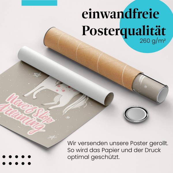Gerolltes Poster "Einhorn & Träume" - Motivation & Fantasie, sicher verpackt.