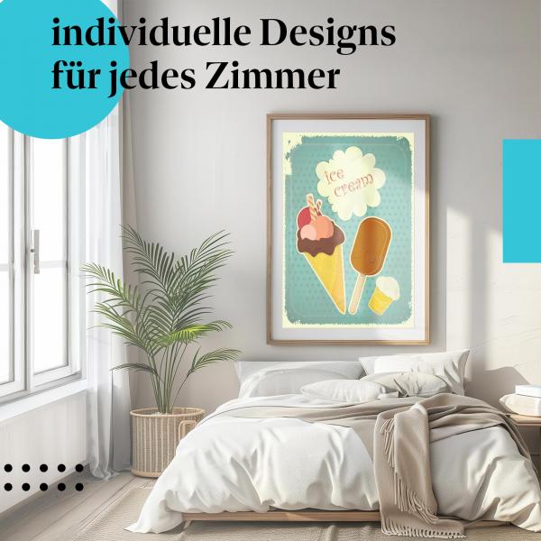 Eis Poster "Sommergenuss": Retro-Postkarte mit verschiedenen Eissorten