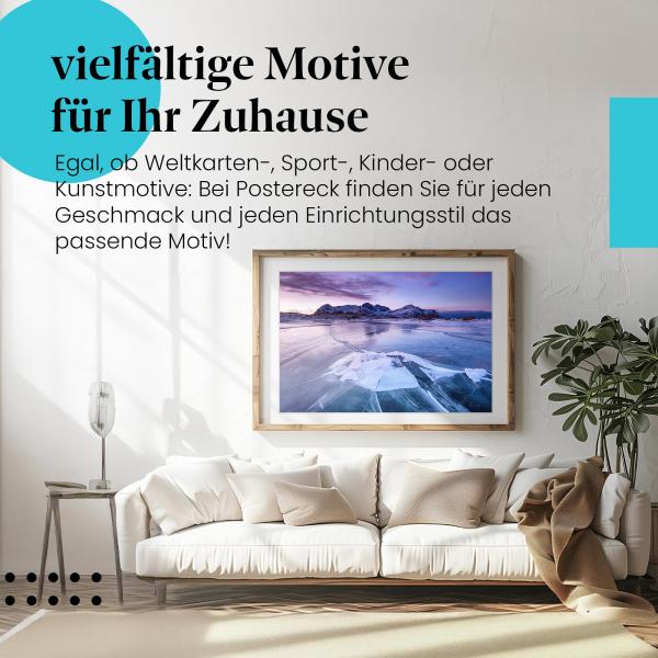 Leinwandbild "Eisschollen": Abendsonne, Berge, violetter Himmel - faszinierende Stimmung!