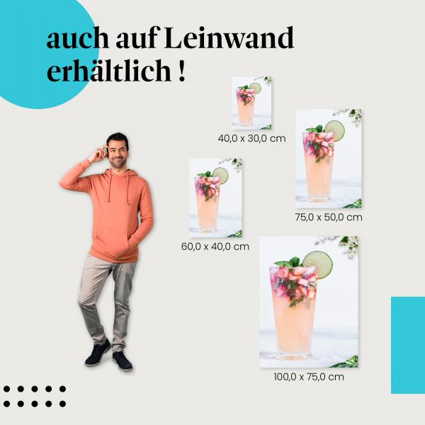 Sommerdrink: Leinwandbild. Erdbeeren, Basilikum, Limette.