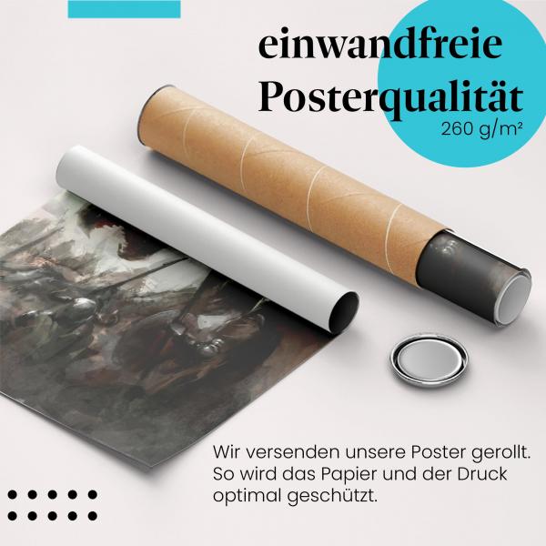 Gerolltes Poster "Fantasy Schlacht". Drache greift an, sicher verpackt.