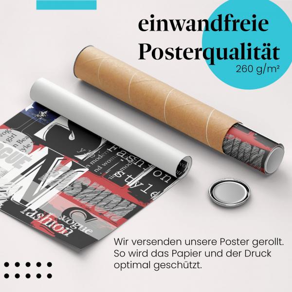 Gerolltes Poster "Fashion & Style", Typografie, USA.