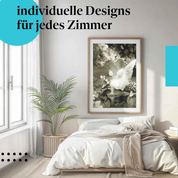 Schlafzimmer Deko: "Fee mit Schmetterling" Poster im minimalistischen Schlafzimmer. Wanddeko für Romantiker.
