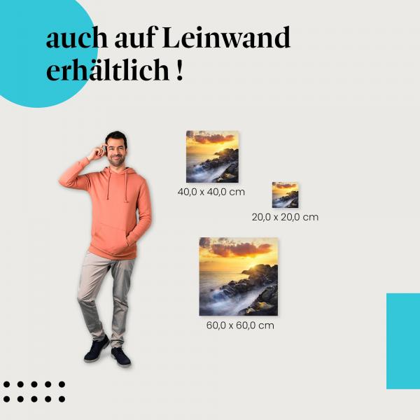Küste: Leinwandbild. Felsig, Sonnenuntergang, Wellen.