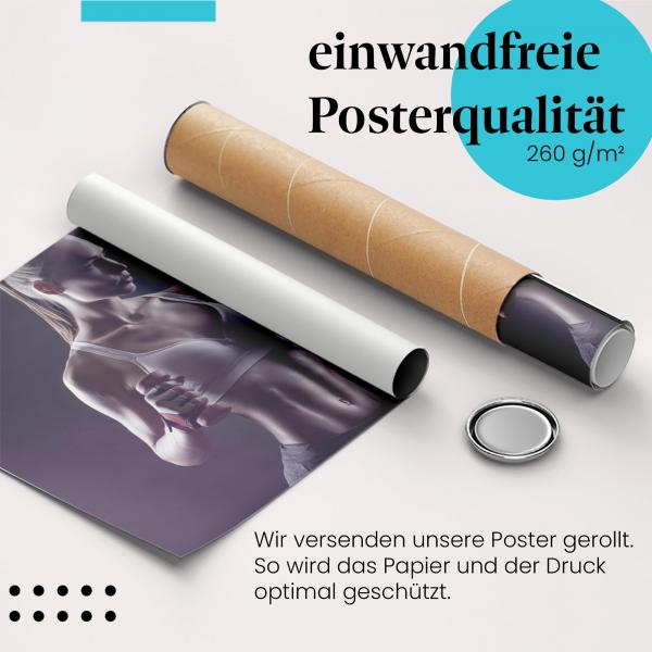 Gerolltes Poster "Krafttraining". Sportliche Frau, sicher verpackt.