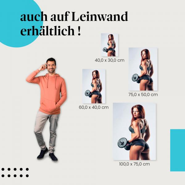 Durchtrainierte Frau mit Hantel als Leinwandbild - Motivation für dein Training!