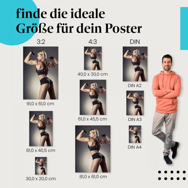 Fitness, Poster: Frau, Armmuskeln, fokussiert.