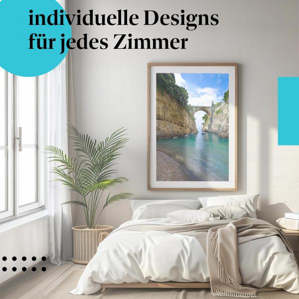 Italien Poster: "Malerische Bucht" - Fjord von Furore & Brücke