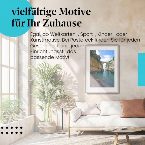 Dieses Leinwandbild des Fjords von Furore bringt italienisches Flair und Urlaubsstimmung in Ihr Zuhause.