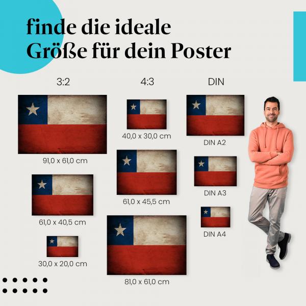 Chile Flagge Poster: Used-Look - jetzt Postergröße wählen!